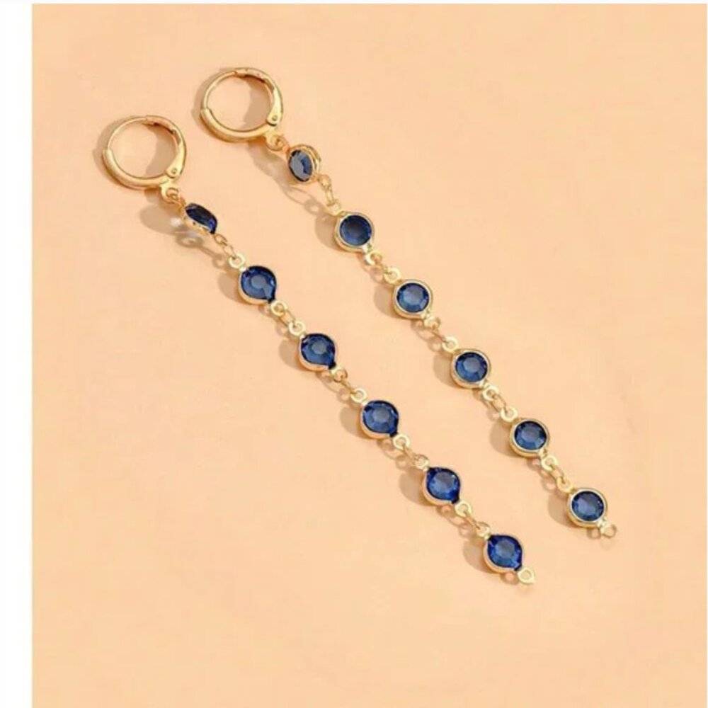⭐️❤️FREE Tiered Blue Circle Baguette Hipster Hippie Art Chic Stone Boho Earrings